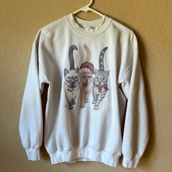 Gildan Christmas Cat Crew Neck Long Sleeve Sweatshirt - Picture 1 of 4